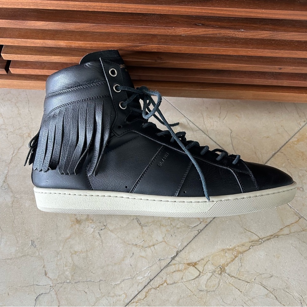 Saint Laurent SL-18 High-Top Black Leather Sneakers - Picture 6 of 14